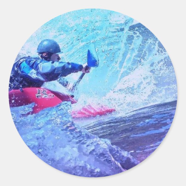 White Water Kayaker Runder Aufkleber (Vorderseite)
