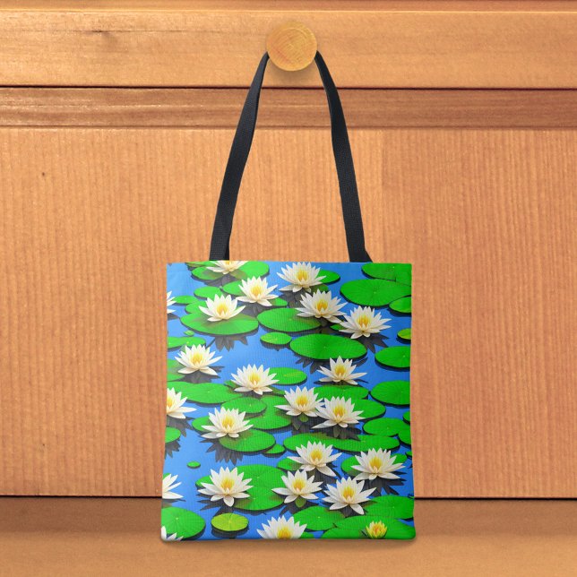 White Water Lilies Tote Bag Tasche (Tote bag with white water lilies)