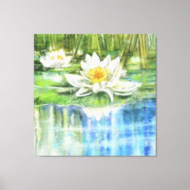 White Water Lily Nymphaea alba - Original Malerei Leinwanddruck (Vorderseite)