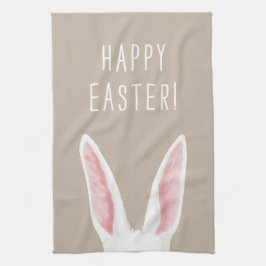 White Watercolor Bunny Ears On Beige Happy Easter Geschirrtuch