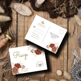 White Watercolor Rustic Gold Moslem Wedding RSVP Postkarte