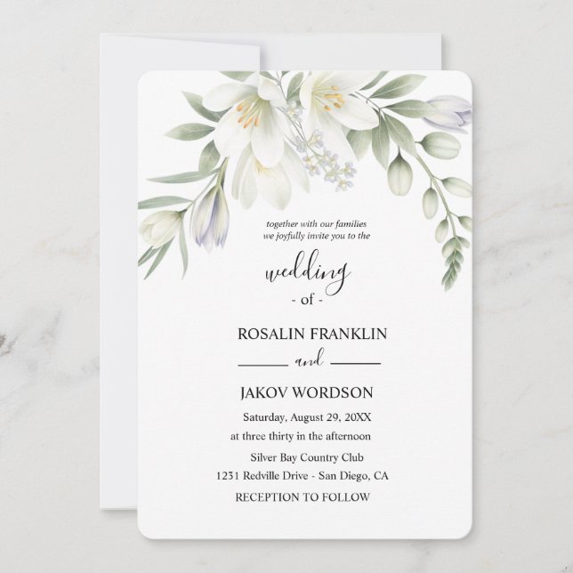 white watercolor wedding einladung (Vorderseite)