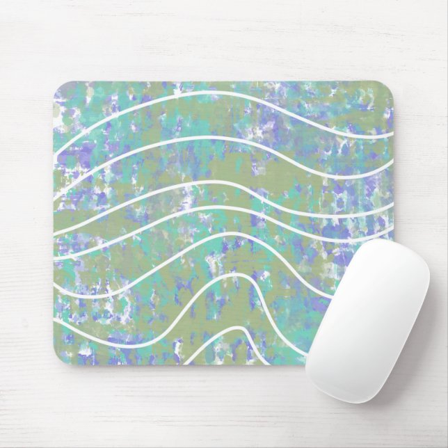 White Waves Abstrakt Green Aqua Lila Design Mousepad (Mit Mouse)