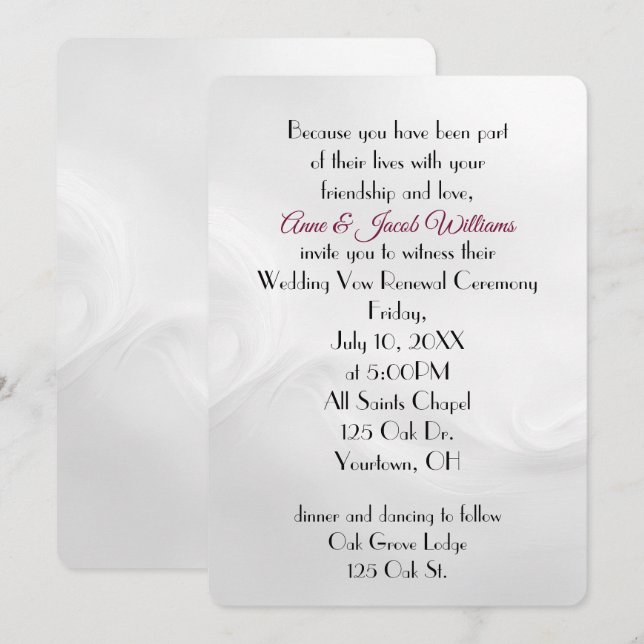 White Wedding Abstrakt Vow Renewal Einladung (Vorne/Hinten)