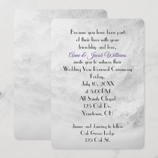 White Wedding Abstrakt Vow Renewal Einladung (Vorne/Hinten)
