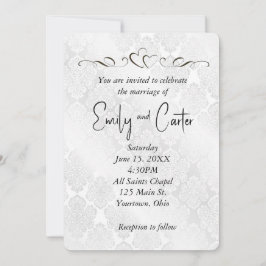 White Wedding Damask mit Herz Einladung