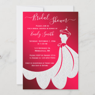 White Wedding Dress on Red Brautparty Einladung
