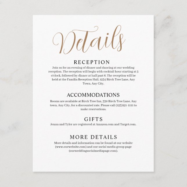 White Wedding Enclosure Card Begleitkarte (Vorderseite)