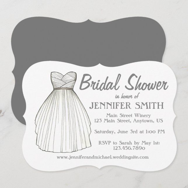 White Wedding Gown Dress Brautparty Bridge Einladung (Vorne/Hinten)