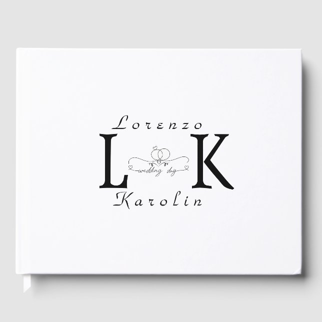 White Wedding Monogram Einfache Elegante Minimalis Gästebuch (Vorderseite)