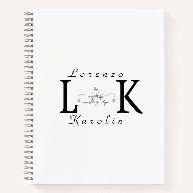 White Wedding Monogram Einfache Elegante Minimalis Notizbuch (Vorderseite)