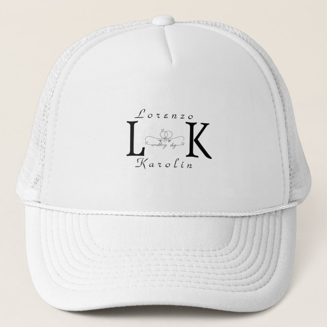White Wedding Monogram Einfache Elegante Minimalis Truckerkappe (Vorderseite)