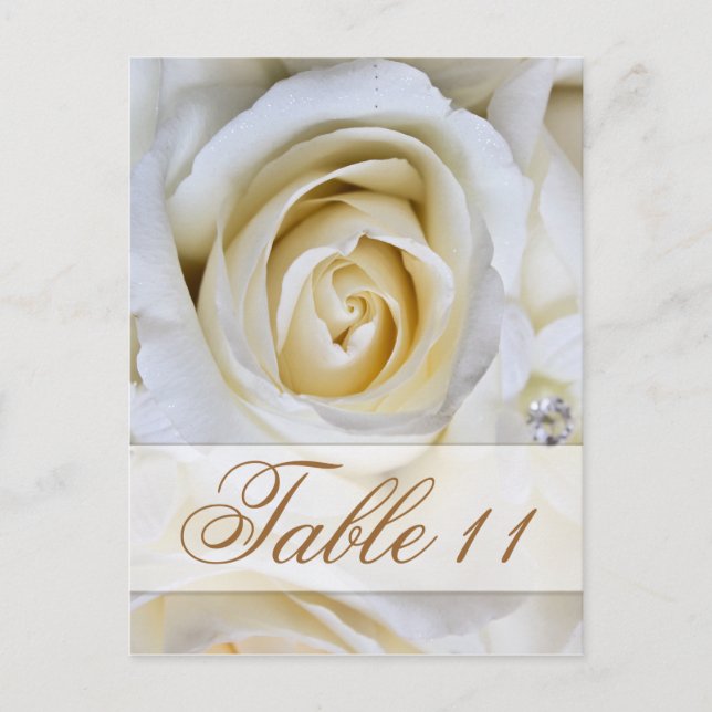 White Wedding Rose Empfang Tischnummer Cards (Vorderseite)