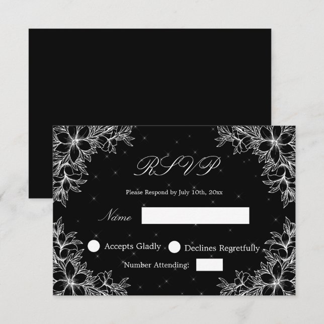 White Wedding RSVP mit Verzierter Blumengrafik (Vorne/Hinten)