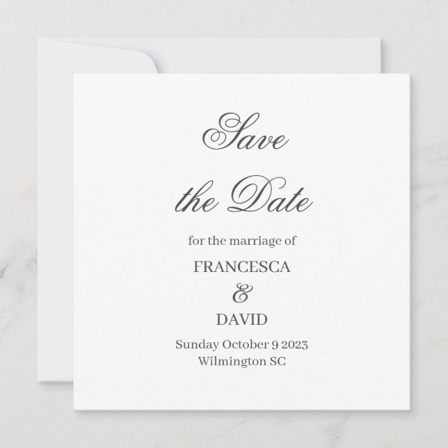 White Wedding Save the Date Card (Vorderseite)