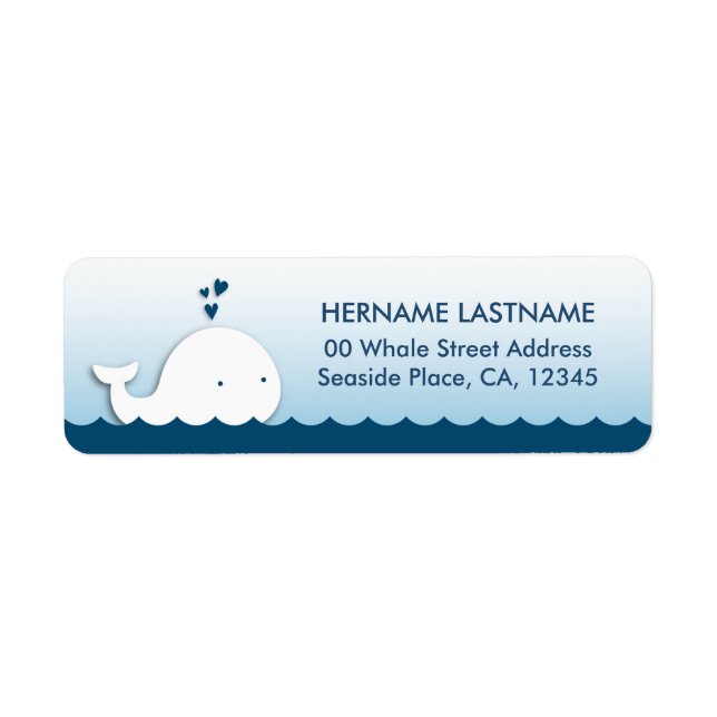 White Whale Baby Dusche Rücksendeadressen-Aufklebe (Vorne)