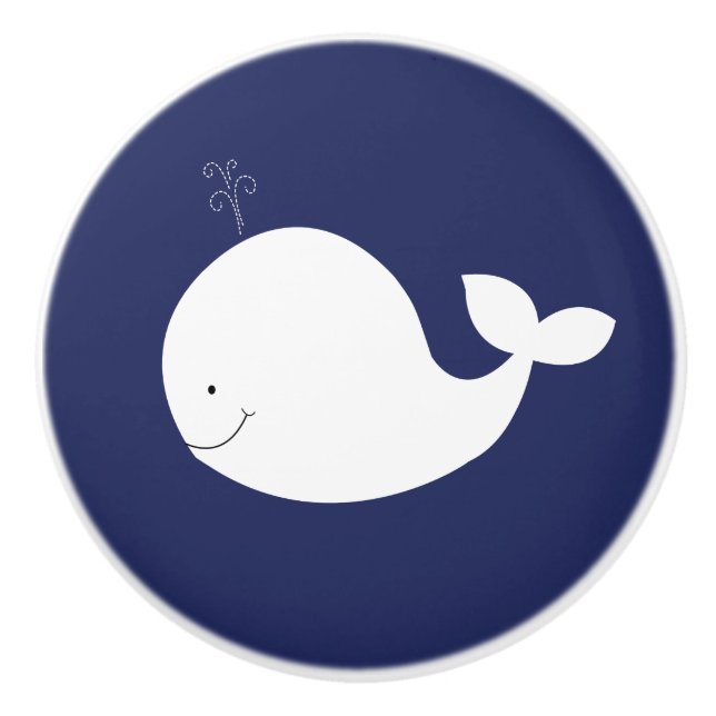 White Whale Navy Blue Nautical Ocean Theme Keramikknauf (Vorderseite)