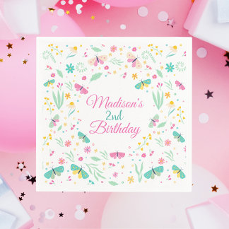 White Whimsical Garden Butterfly Girls Birthday Serviette