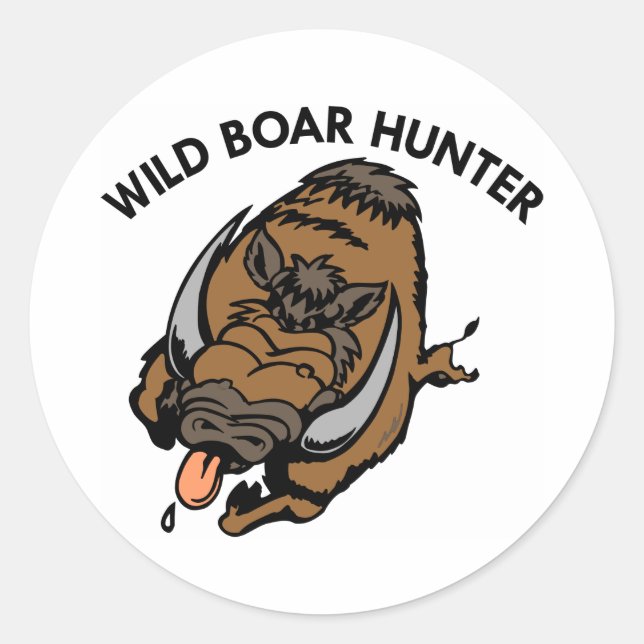 White Wild Boar Hunter Runder Aufkleber (Vorderseite)
