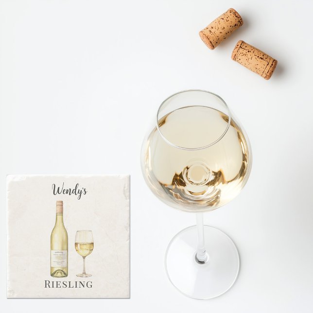 White Wine Lover Untersetzer (personalized white wine stone coaster with custom name)