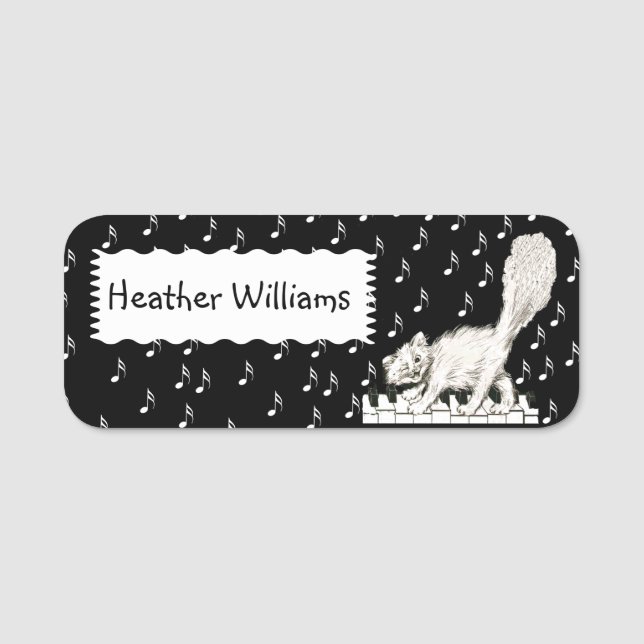 White Winking Cat on Piano Keys Musiknoten Namensschild (Vorderseite)