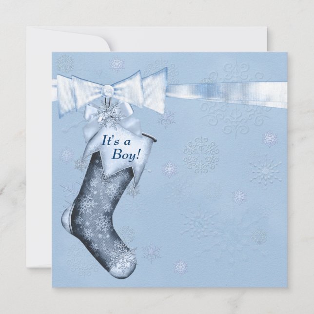 White Winter Blue Snowflakes Baby Boy Dusche Einladung (Vorderseite)
