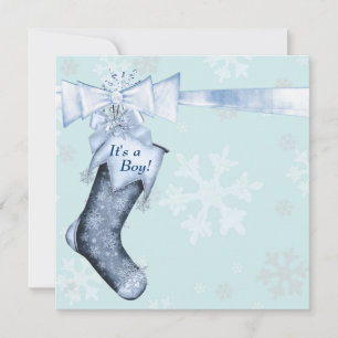 White Winter Blue Snowflakes Baby Boy Dusche Einladung