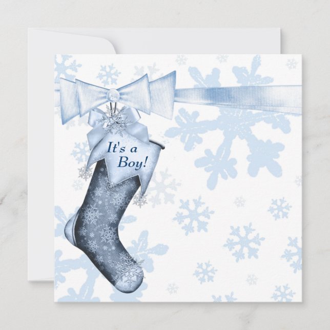 White Winter Blue Snowflakes Baby Boy Dusche Einladung (Vorderseite)