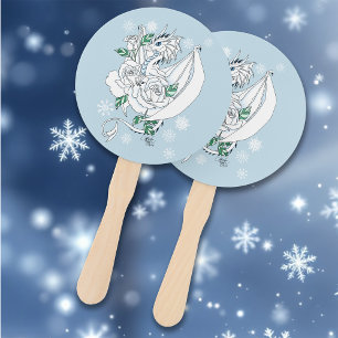 White Winter Dragon Snowflakes Blue Fächer