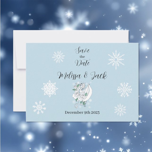 White Winter Dragon Snowflakes Blue Save The Date (Von Creator hochgeladen)
