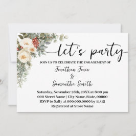 White Winter Floral Let's Party Engagement Einladung