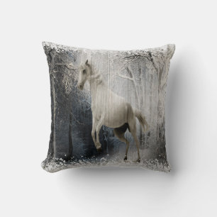 White Winter Horse In Mountain Forest  Kissen