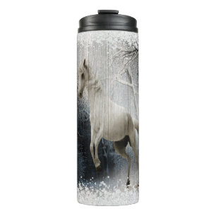 White Winter Horse In Mountain Forest  Thermosbecher