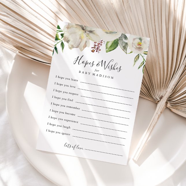 White Winter Peony Baby Shower Hopwers & Wish Card Postkarte (Von Creator hochgeladen)