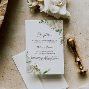 White Winter Peony Floral Hochzeitsempfang Begleitkarte