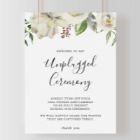 White Winter Peony Floral Unplugony Zeremony Sign