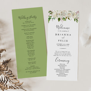 White Winter Peony Floral Wedding Programme
