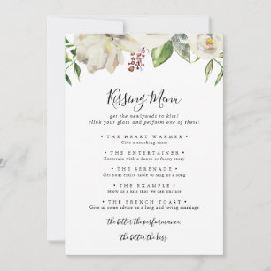 White Winter Peony Mariage Kissing Menu Carte de j