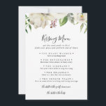 White Winter Peony Wedding Kissing Menu Game Card<br><div class="desc">Diese weiße Winterpferd-Hochzeitskissingkarte eignet sich perfekt für einen modernen Hochzeitsempfang. Das Design besticht durch hübsche,  von Hand gezeichnet,  weiße Bäuche,  die in hübsche Bouquets mit bordeauxfarbenen Buds und grünen Blätter eingefasst sind.</div>