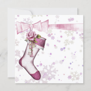 White Winter Pink Snowflake Babydusche Einladung