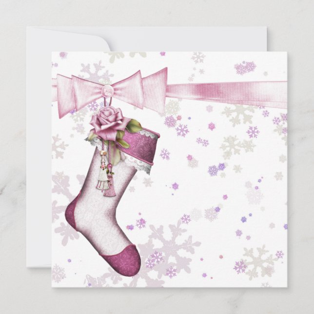 White Winter Pink Snowflakes Baby Dusche Einladung (Vorderseite)