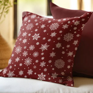White Winter Snowflake Crimson Red Kissen