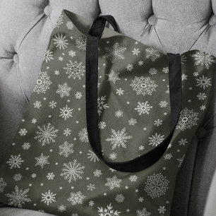 White Winter Snowflake Dunkelkiefer grün Tasche