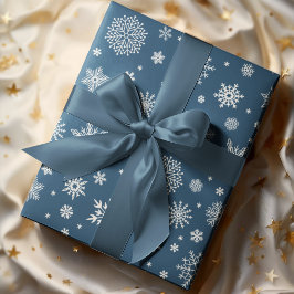 White Winter Snowflake Navy Blue Geschenkpapier