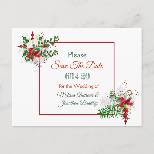 White Winter Wedding Save the Date Postcard Ankündigungspostkarte (Vorderseite)