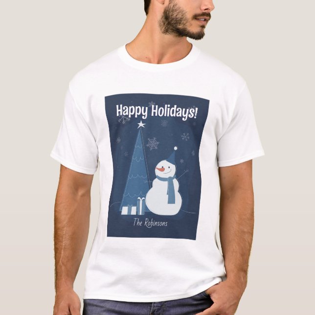 White Winter Weihnachtsgeschenk Ideen Vintag Blue T-Shirt (Vorderseite)