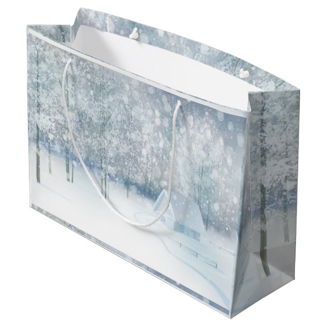 White Winter Wonderland Große Geschenktüte (Rückseite Schrägansicht)