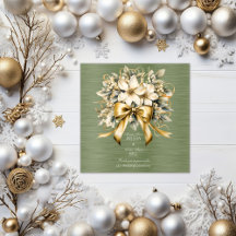 White Winterberry Green Leaf Gold Ribbon