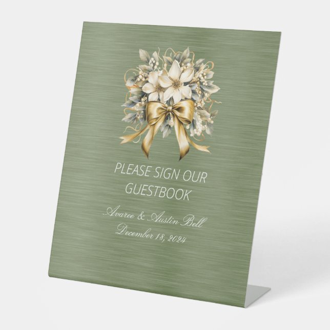 White Winterberry Sign Our Wedding Gästebuch Sockelschild (Vorderseite)