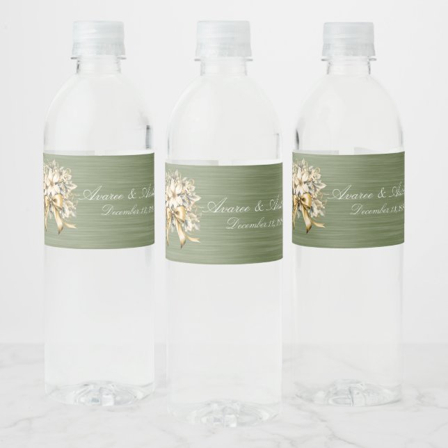 White Winterberry Wedding Einladung Wasser Flasche (Flaschen)